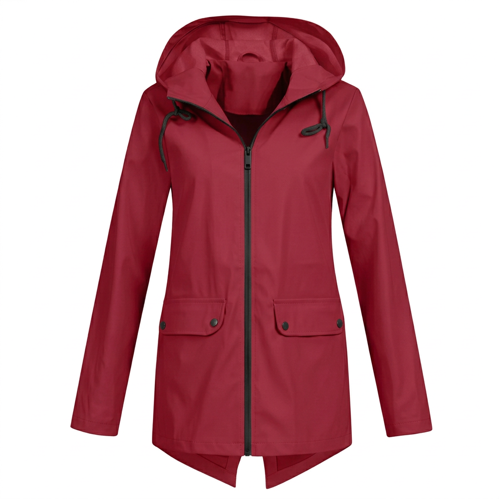 Wine Red hooded rain jacket