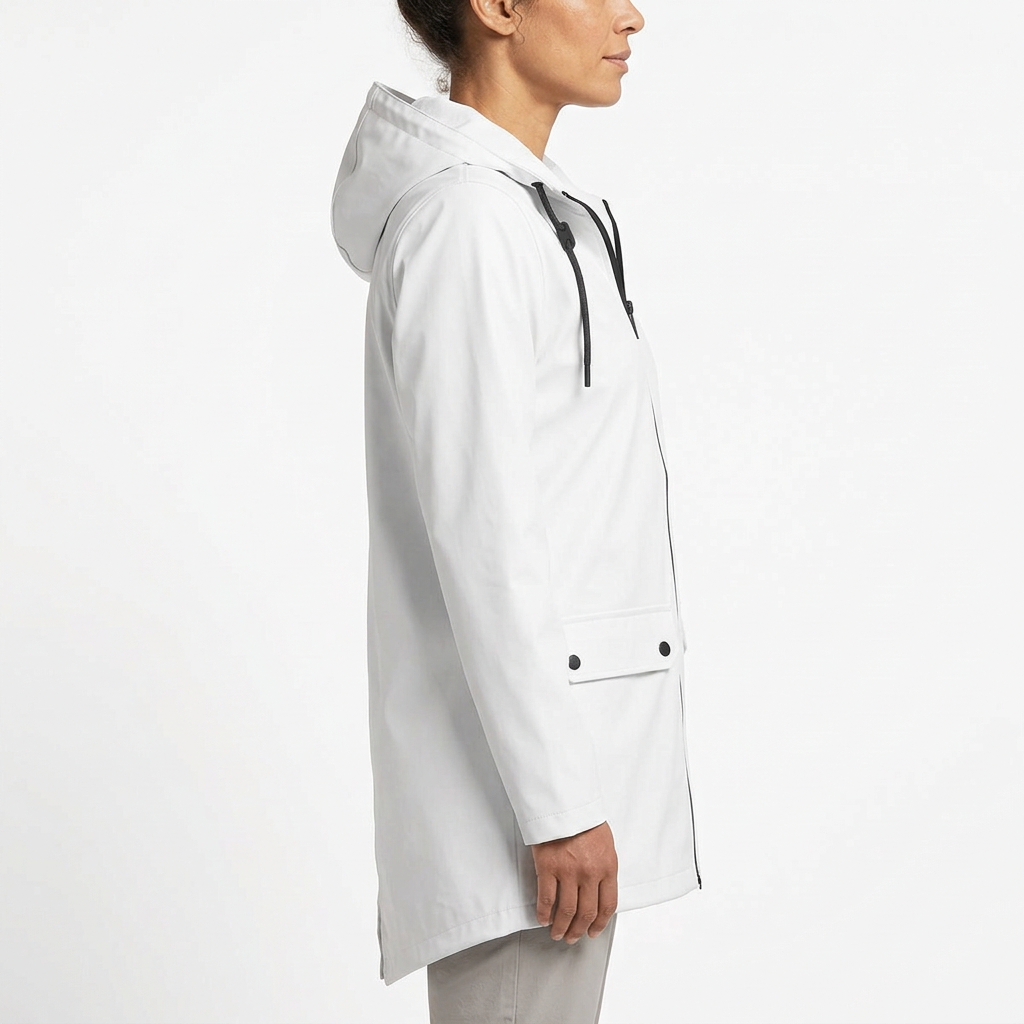 White rain jacket side view