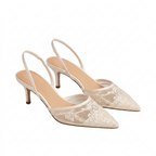 Women's Embroidered Mesh Mule Heels - Slip-On Pointed Toe