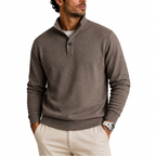 Men’s Long Sleeve Knit Polo Sweater with Ribbed Cuffs and Hem