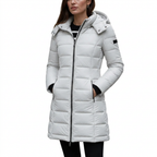 Women's Mid-Length Quilted Puffer Jacket with Detachable Hood