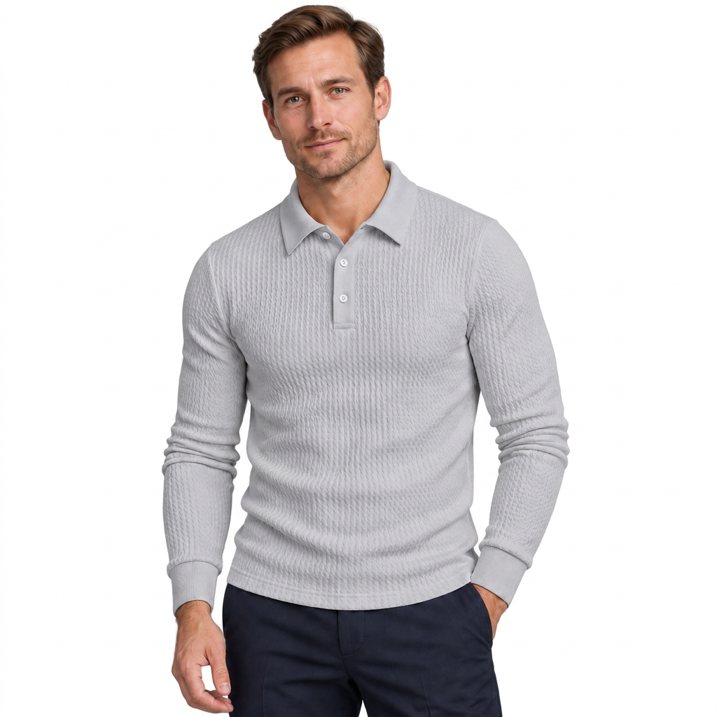 Men's Ribbed Long-Sleeve Polo Sweater – Slim Fit