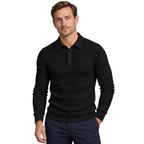 Men's Ribbed Long-Sleeve Polo Sweater – Slim Fit
