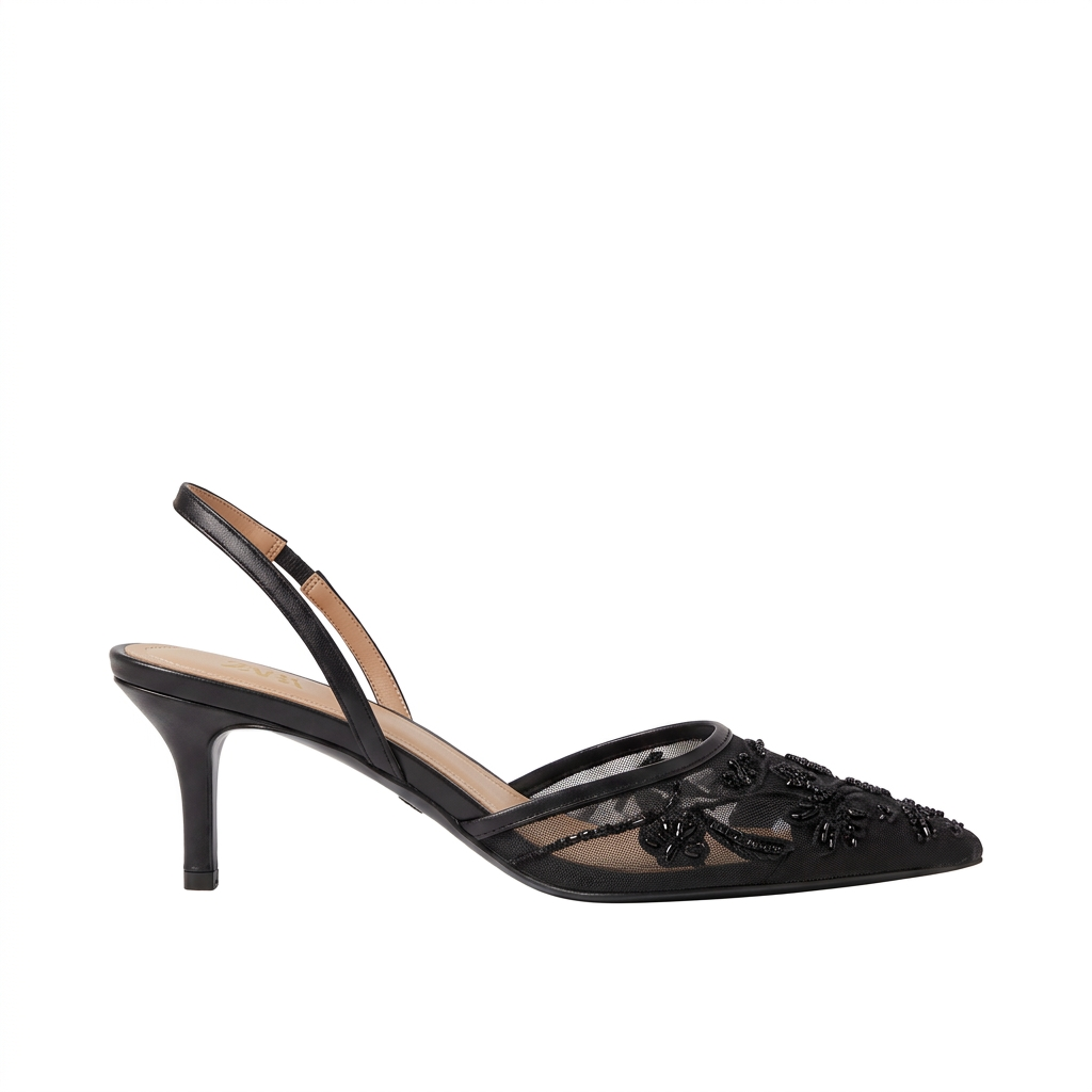 Women's Embroidered Mesh Mule Heels - Slip-On Pointed Toe