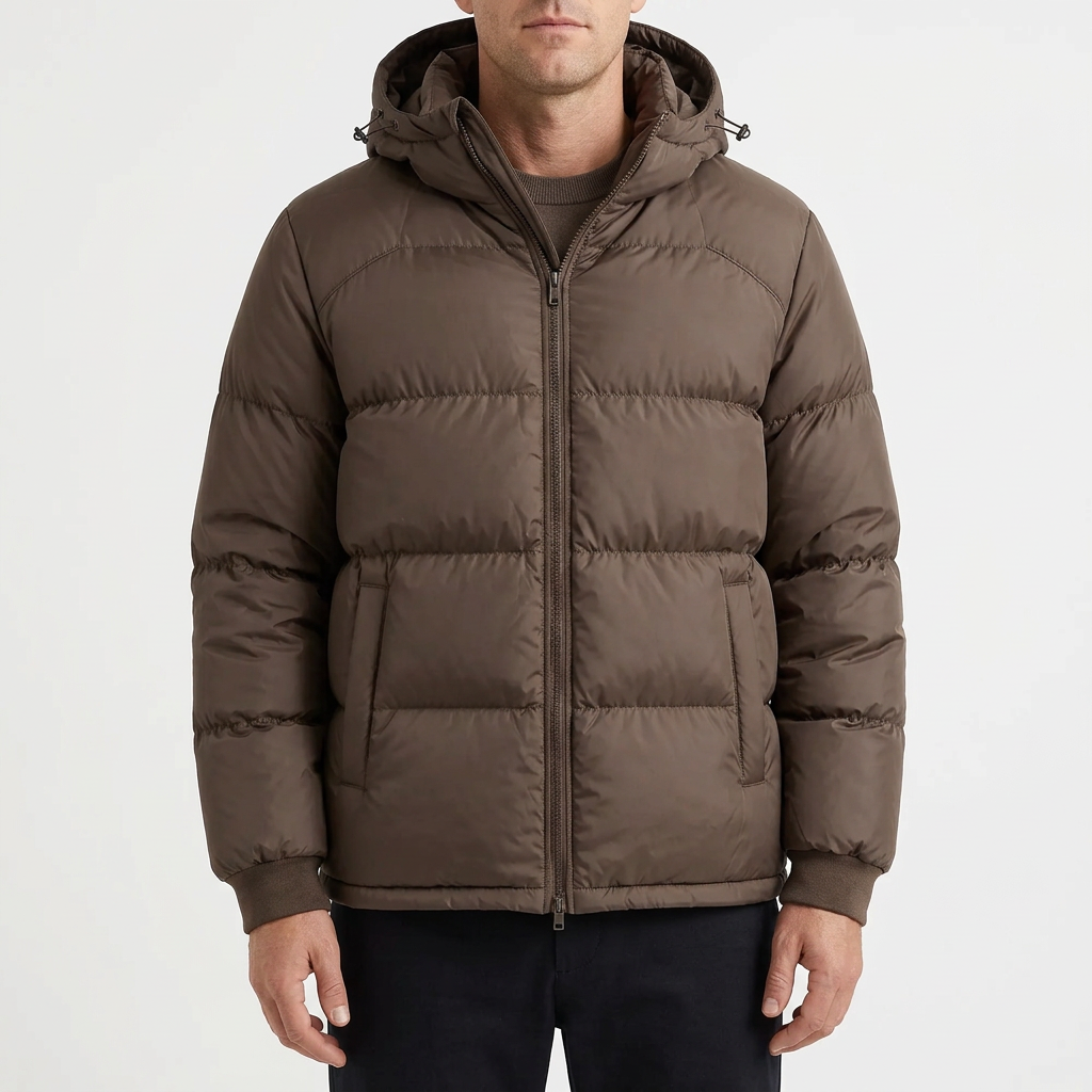 Men’s Hooded Puffer Jacket - Front Zip