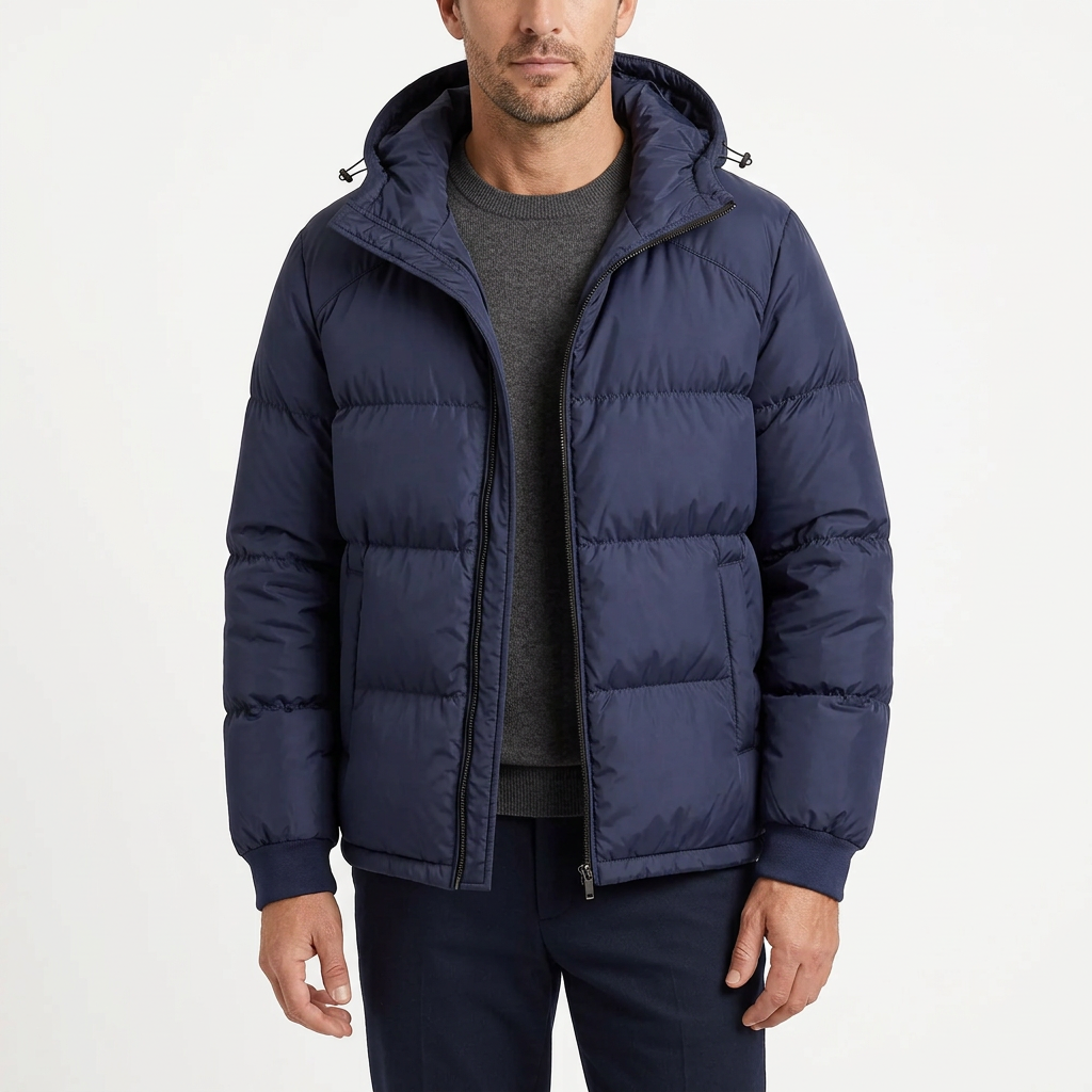 Men’s Hooded Puffer Jacket - Front Zip