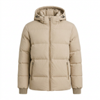 Men's Hooded Puffer Jacket with Zip Pockets and Ribbed Cuffs