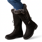 Women's Suede Mid Calf Boots with Faux-Fur Cuff for Cold Weather
