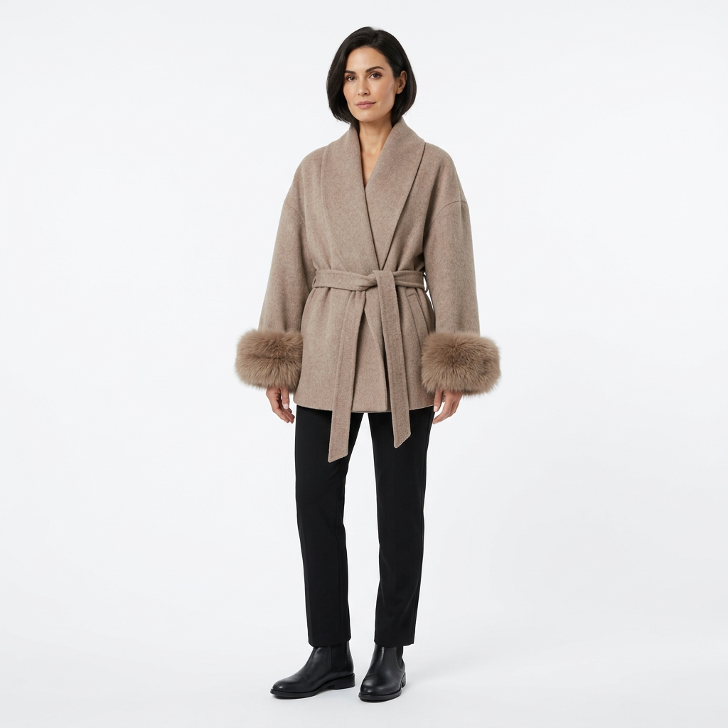 Women's Elegant Wrap Style Faux Fur Cuff Coat