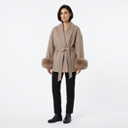 Women's Elegant Wrap Style Faux Fur Cuff Coat