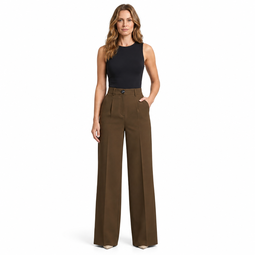 Woman modelling brown tailored trousers