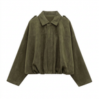 Faux Suede Collared Bomber Jacket for Women
