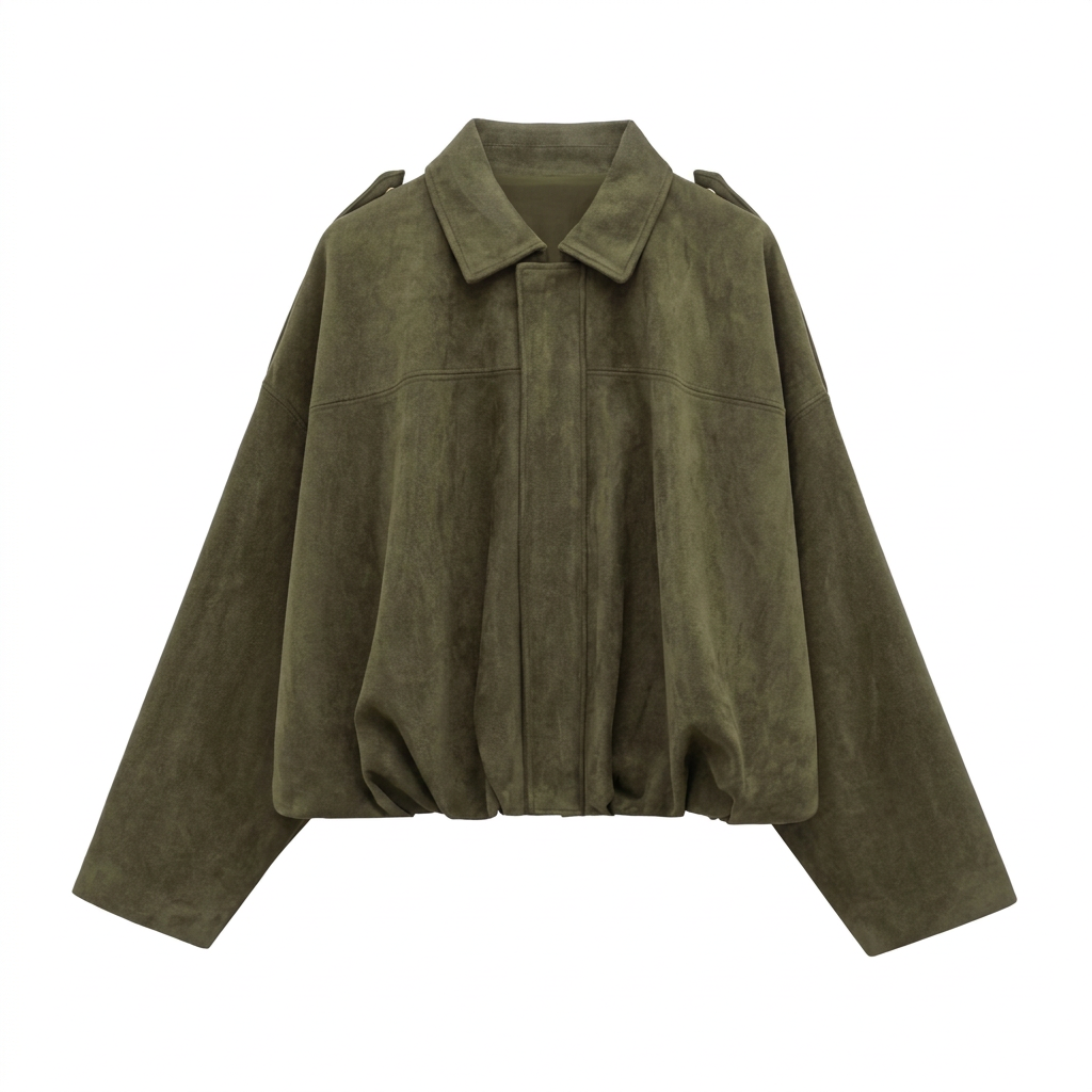 Faux Suede Collared Bomber Jacket for Women