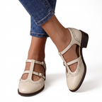 Brogue T-Bar Mary Janes with Double Buckles for All-Day Comfort