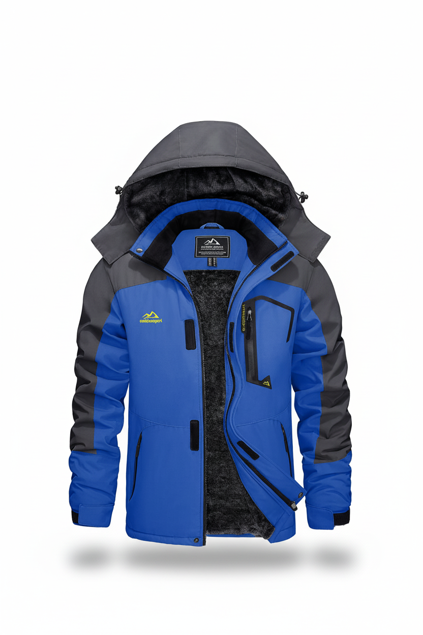 Men's hooded winter fleece lined jacket on a white background