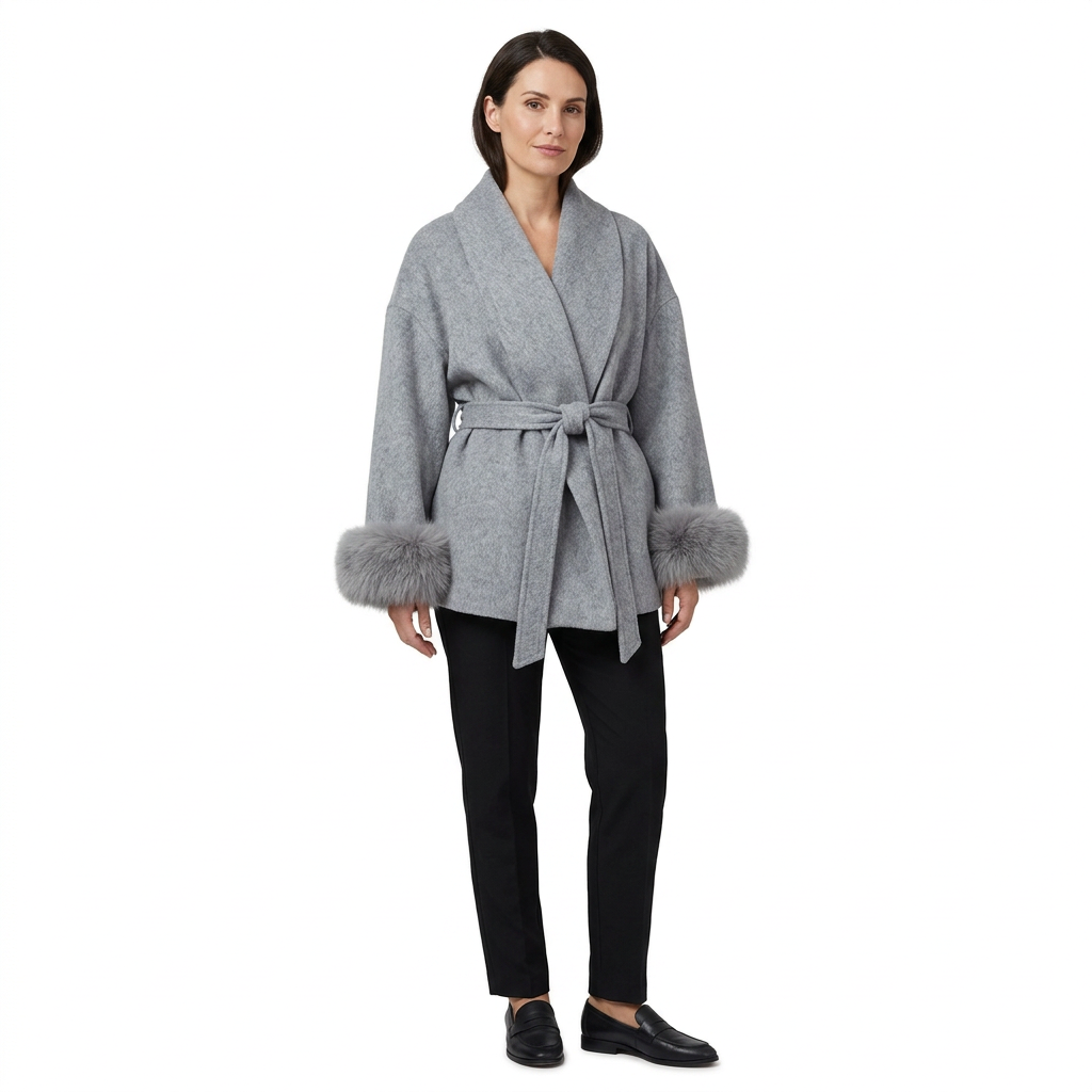 Women's Elegant Wrap Style Faux Fur Cuff Coat