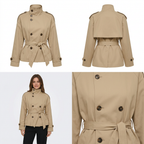 Women's Short Double-Breasted Trench Coat with Belt
