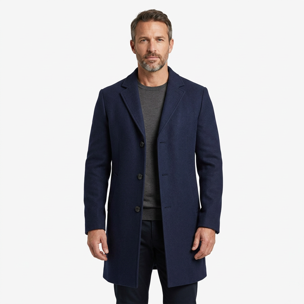 Men's Tailored Winter Trench Coat with Button Front
