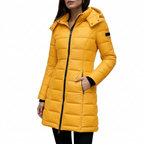 Women's Mid-Length Quilted Puffer Jacket with Detachable Hood