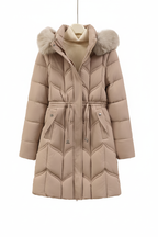 Women's Faux Puffer Coat - Camel Front