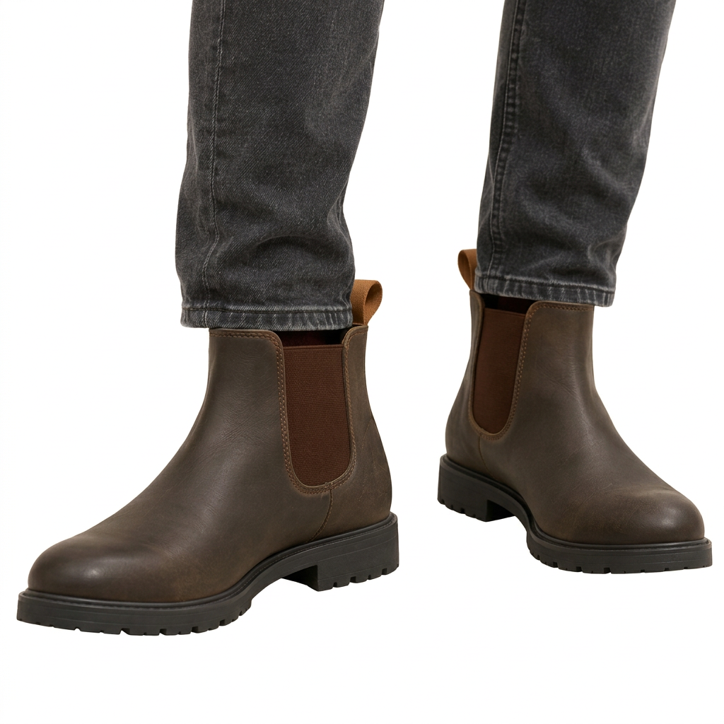 Men's Waterproof Chelsea Boots with Pull Tabs and Lug Sole