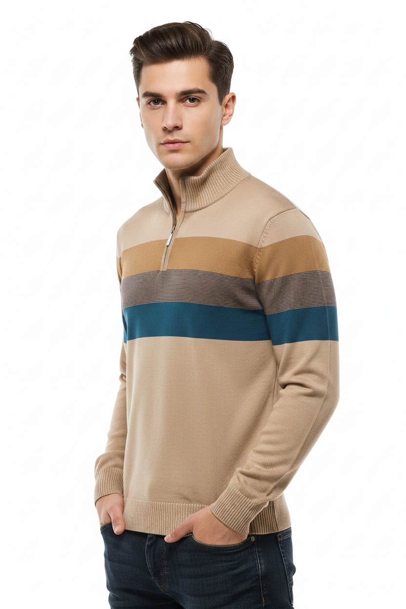 Striped Knit Sweater - modell trekvartsvinkel