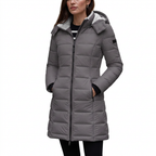 Women's Mid-Length Quilted Puffer Jacket with Detachable Hood