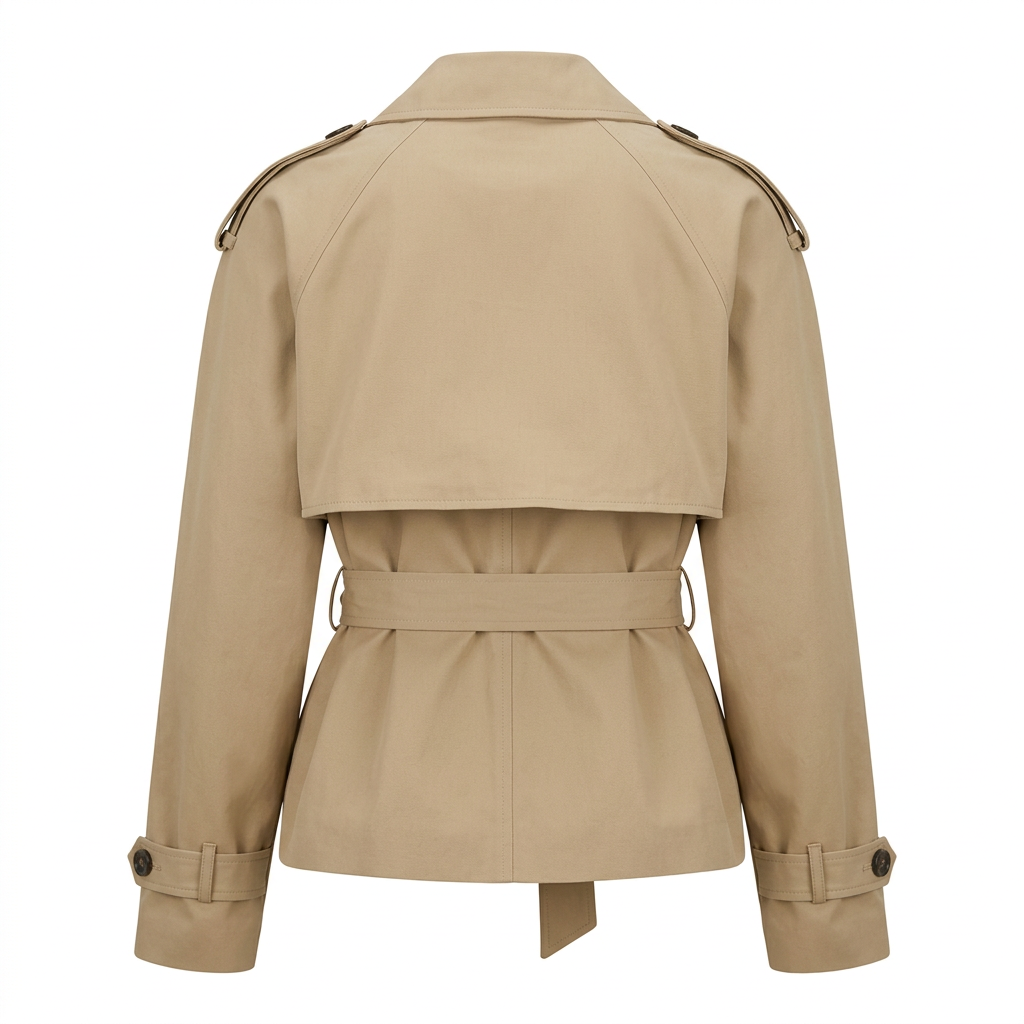 Women's Short Double-Breasted Trench Coat with Belt