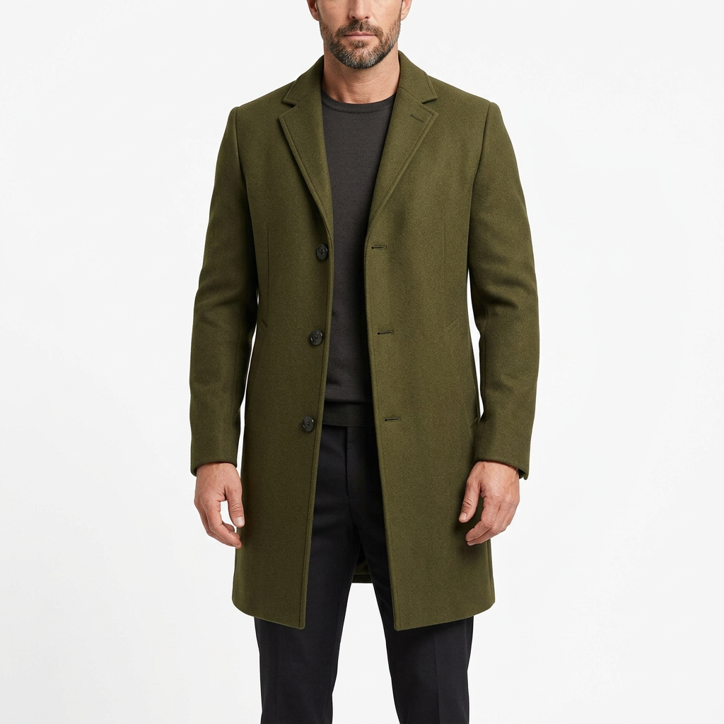 Men's Tailored Winter Trench Coat with Button Front