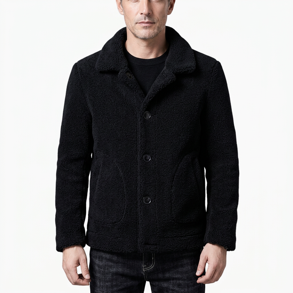 Men's Short Jacket with Lapel Collar and Front Pockets
