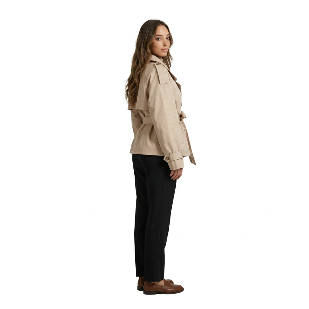 Modern Cotton Trench Coat with Funnel Neck for Women