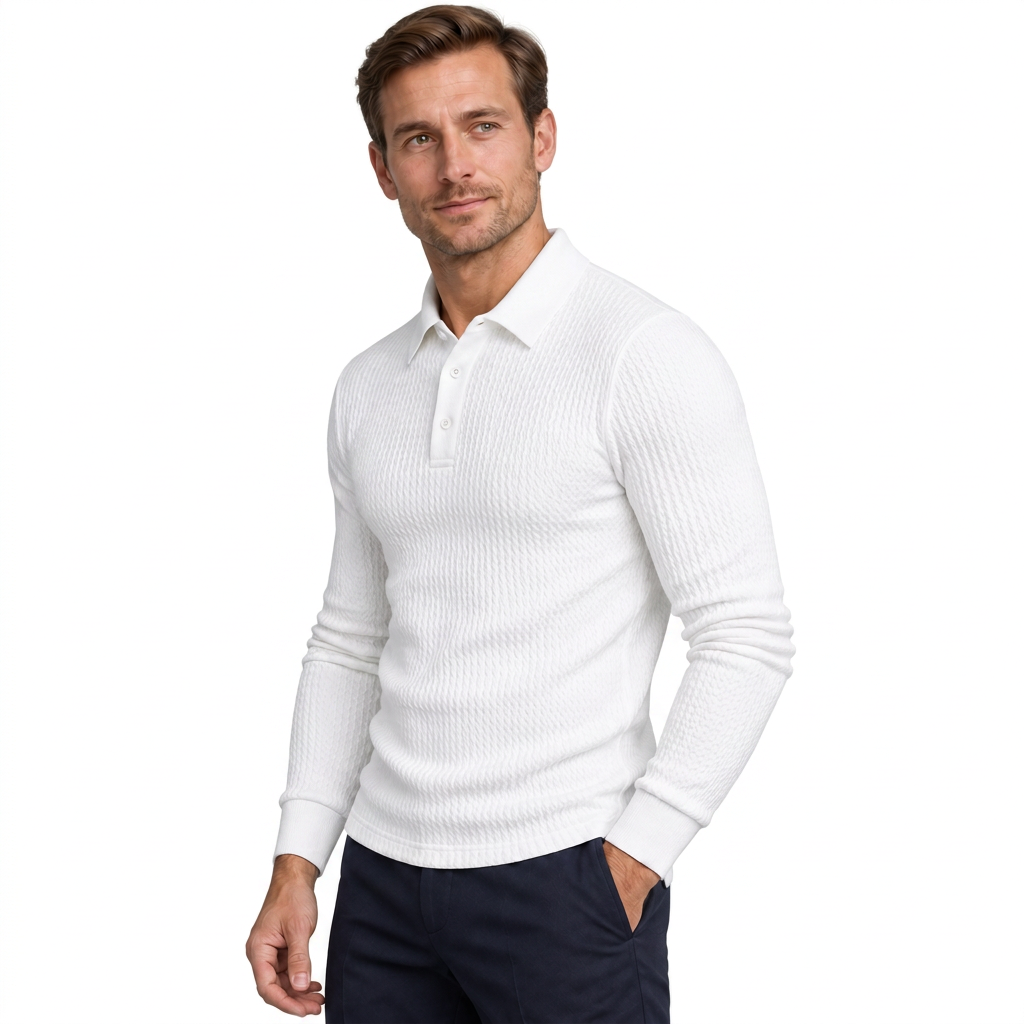 Men's Ribbed Long-Sleeve Polo Sweater – Slim Fit
