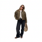 Faux Suede Collared Bomber Jacket for Women