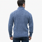 Men’s Half-Zip Jumper in Merino Wool with Aran Pattern for Warmth