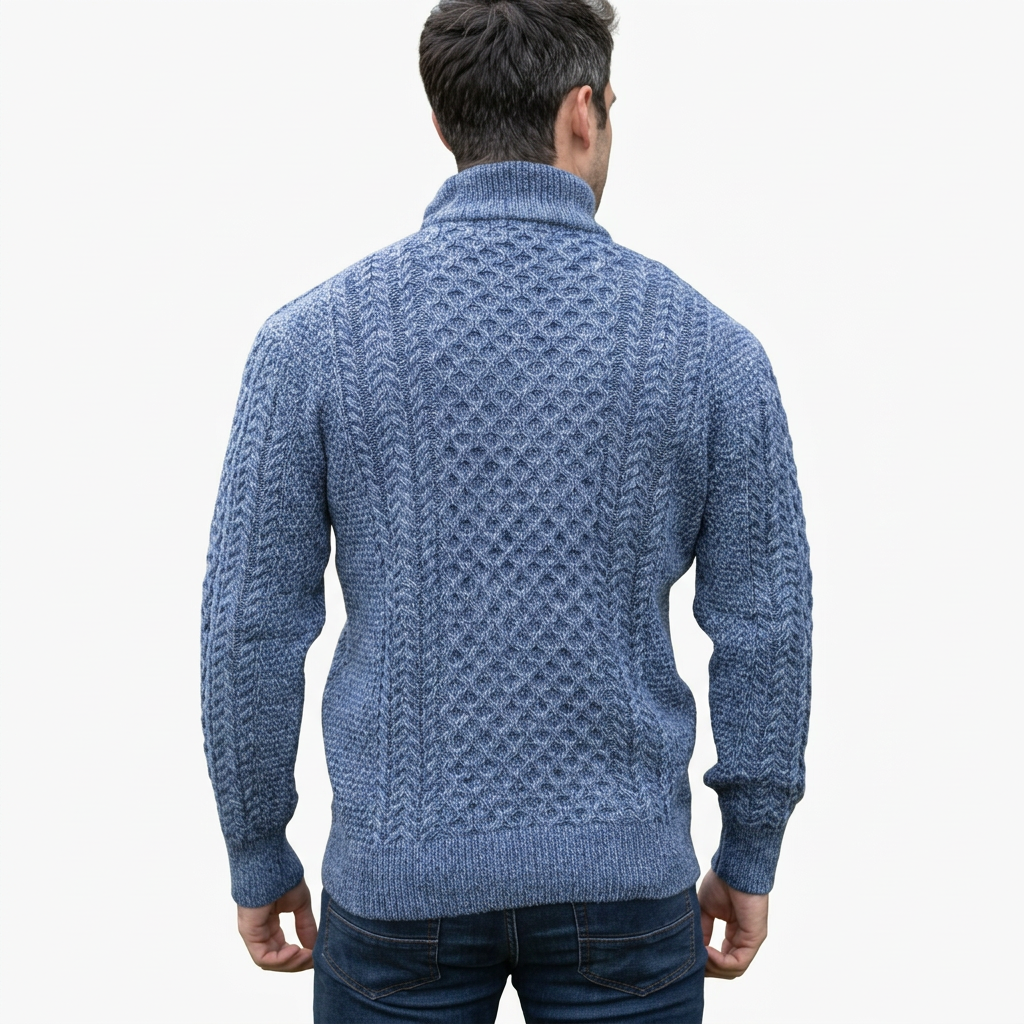 Men’s Half-Zip Jumper in Merino Wool with Aran Pattern for Warmth