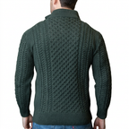 Men’s Half-Zip Jumper in Merino Wool with Aran Pattern for Warmth