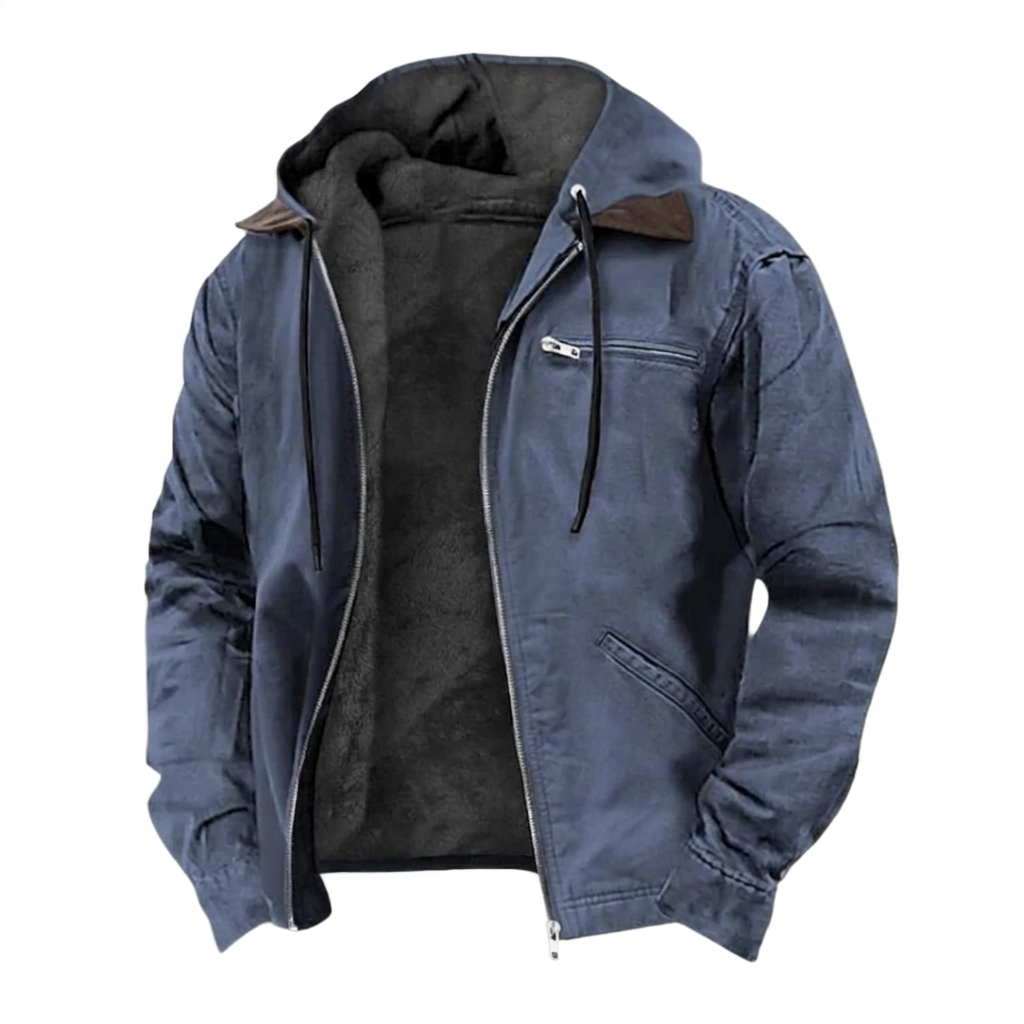 Men's Hooded Jacket with Zip Front and Drawstring Hood for Casual Wear