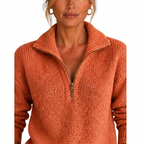 Women's Cashmere-Look Half-Zip Knitted Pullover Sweater with Long Sleeves