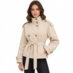 Women's Cropped Double Breasted Trench Jacket with Belt