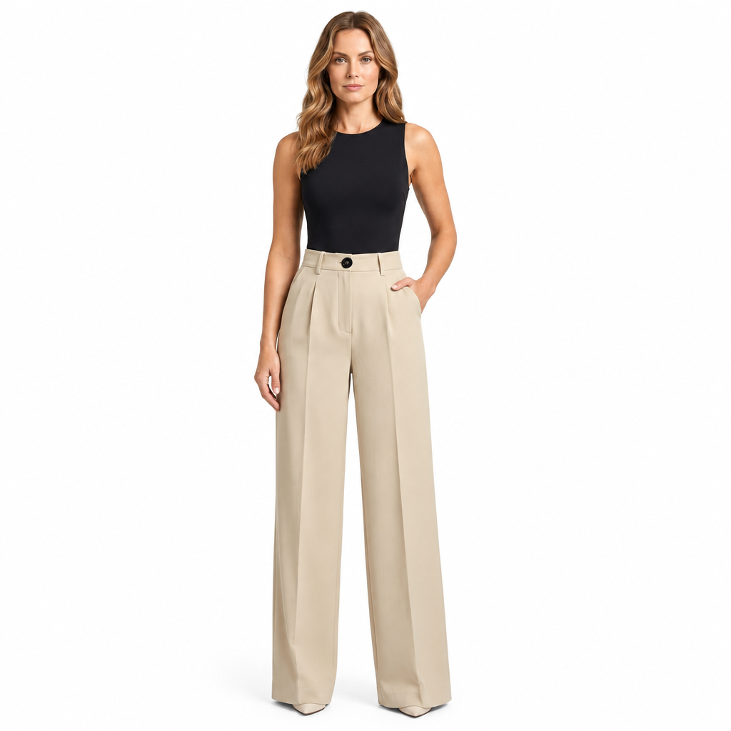 Woman modelling khaki tailored trousers