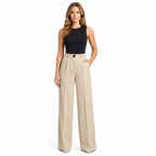 Woman modelling khaki tailored trousers