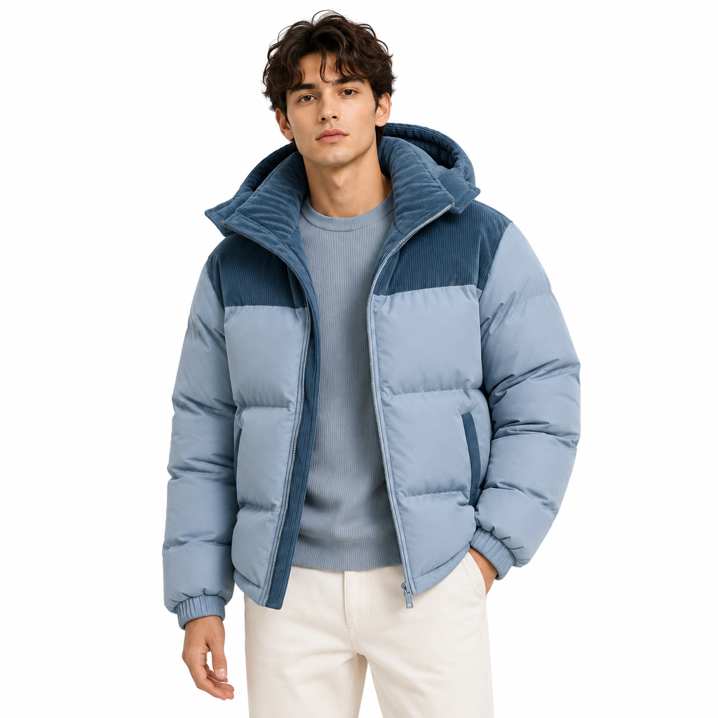 Men's Hooded Winter Puffer Jacket - Thickened, Windproof Warmth
