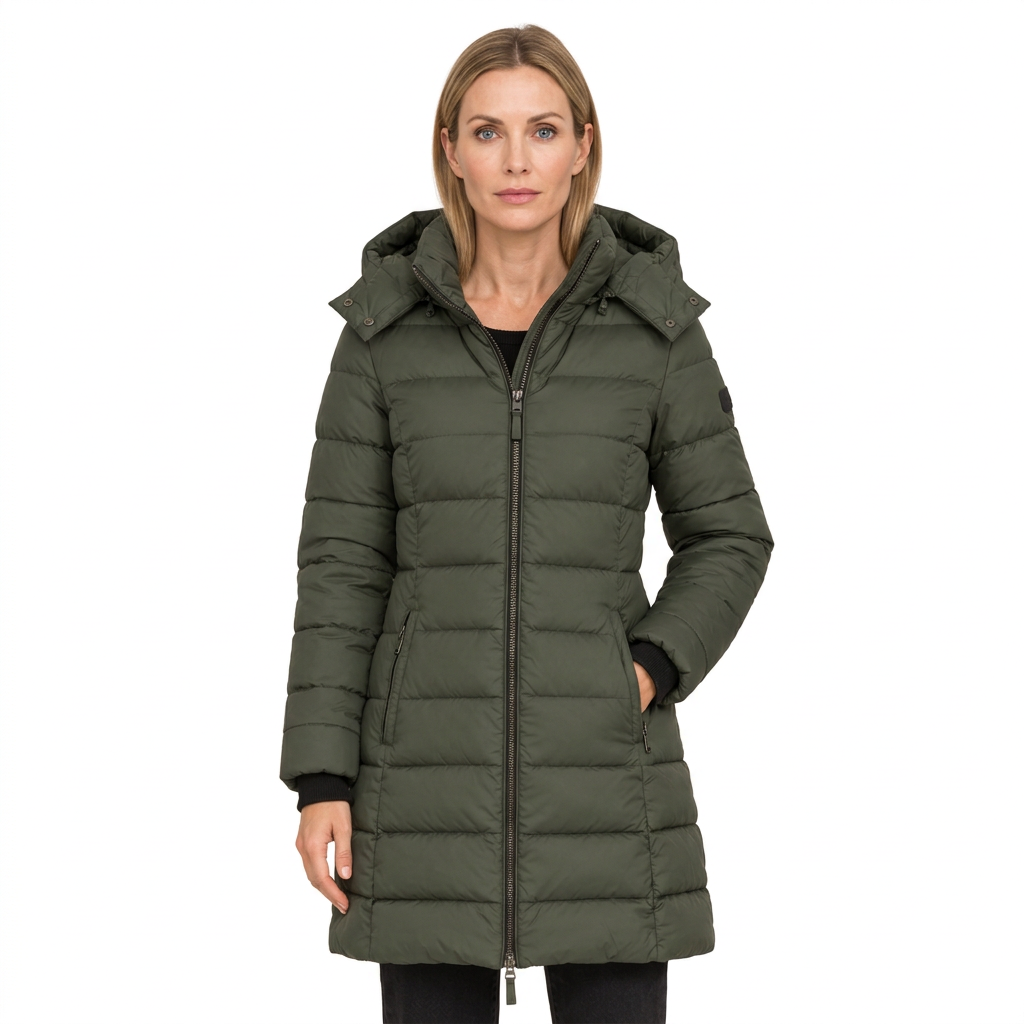 Women's Mid Length Puffer Jacket with Detachable Hood