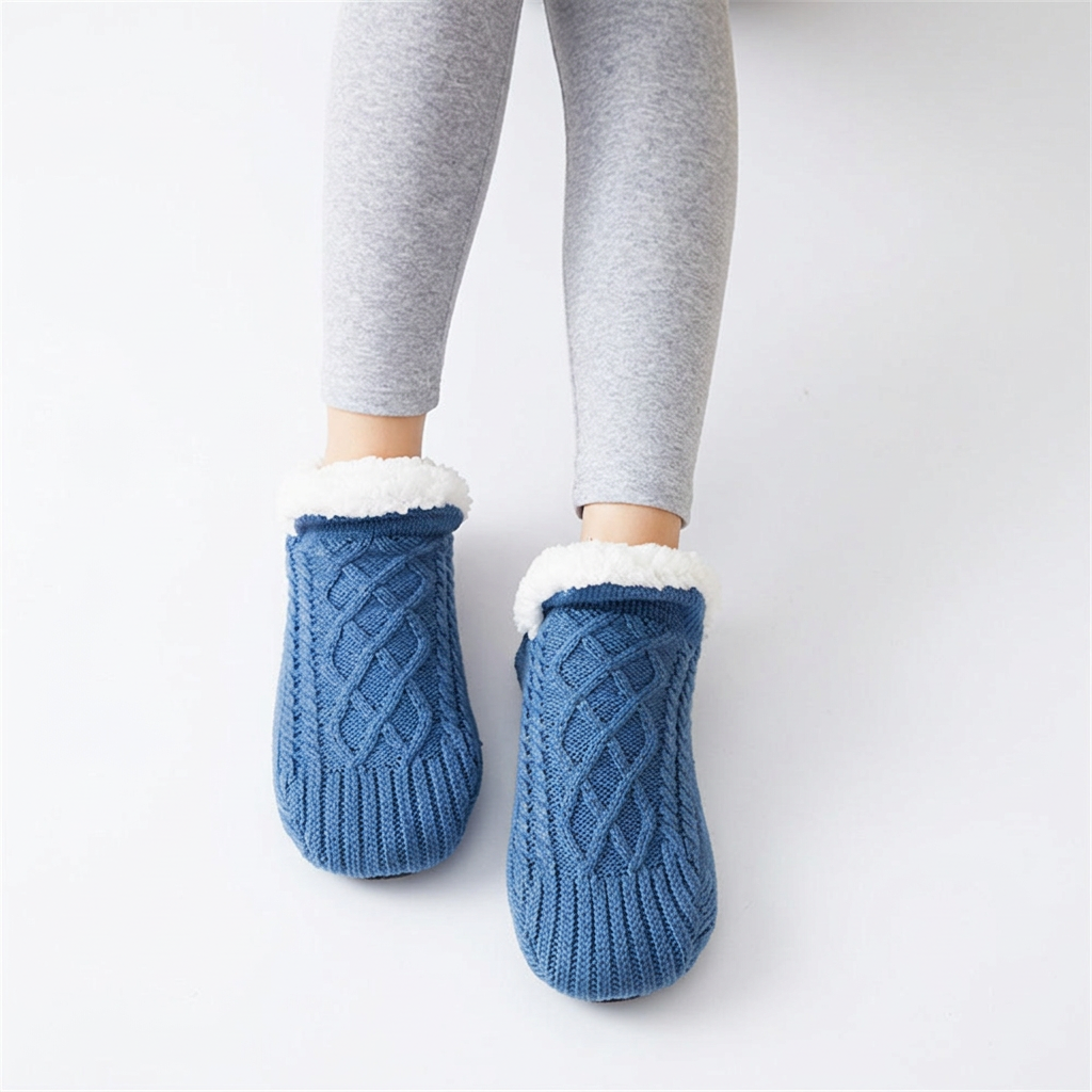Women's Cable-Knit Slipper Socks Fleece-Lined Non-Slip