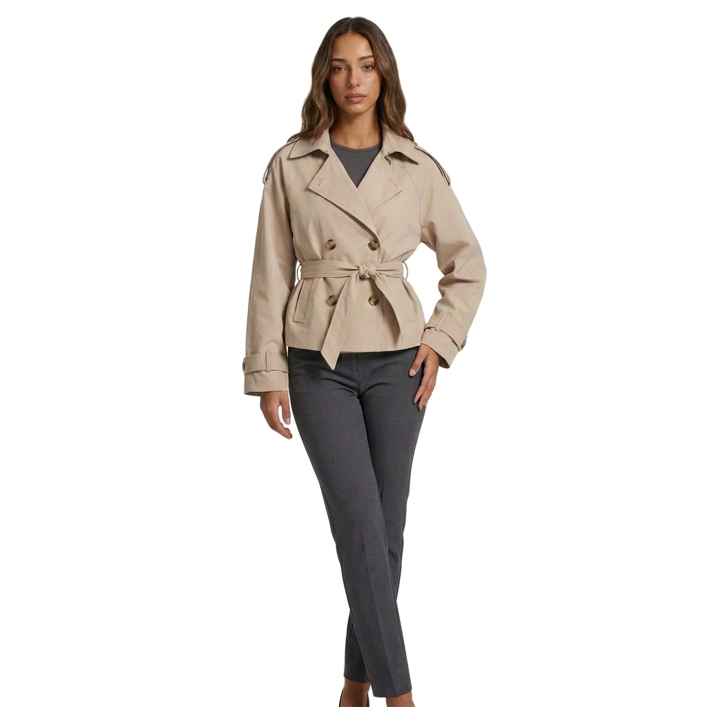 Modern Cotton Trench Coat with Funnel Neck for Women