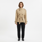 Women's Short Double-Breasted Trench Coat with Belt
