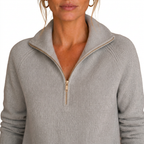Women's Cashmere-Look Half-Zip Knitted Pullover Sweater with Long Sleeves