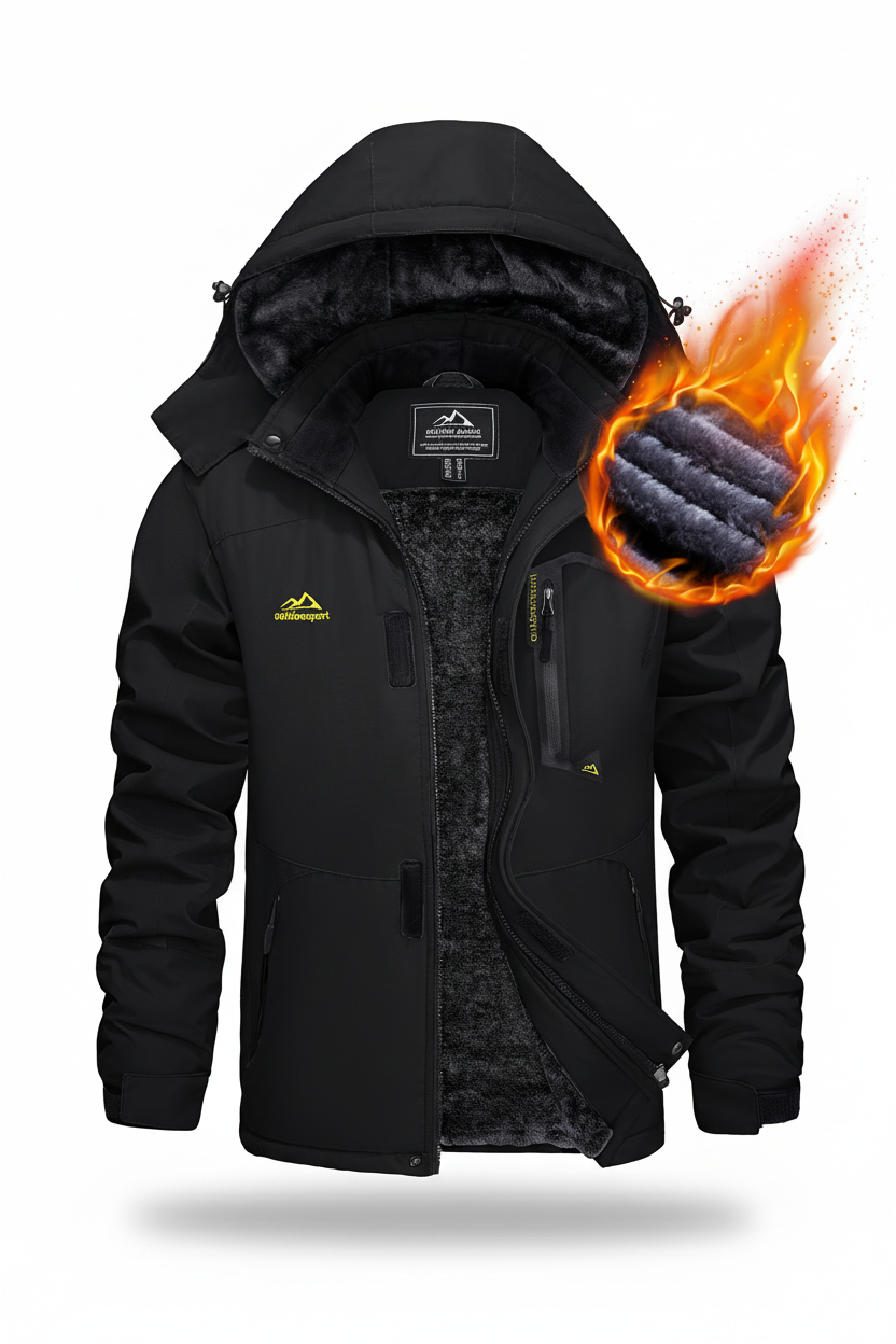 Men's hooded winter fleece lined jacket on a white background