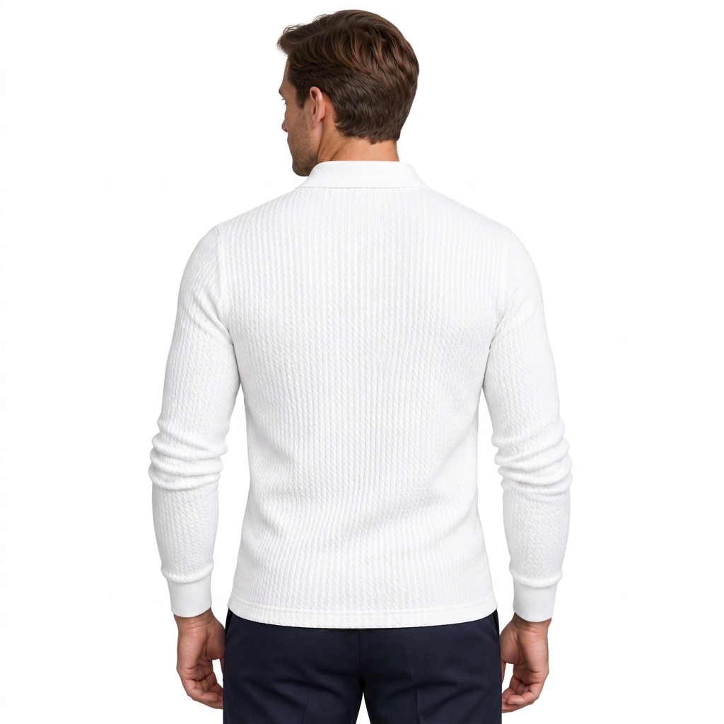 Men's Ribbed Long-Sleeve Polo Sweater – Slim Fit