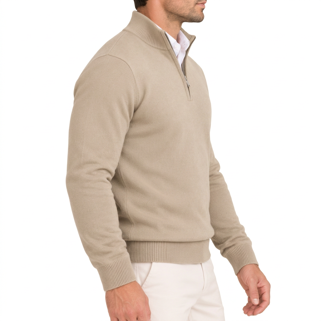 Men's Soft Cotton Blend Half Zip Pullover with Ribbed Trims